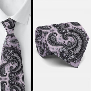 Col cravate en noir lavande paisley diamant de lux