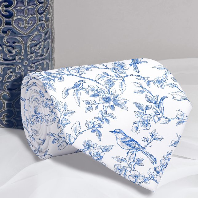 Col cravate en toile de Jouy bleue florale (Créateur téléchargé)