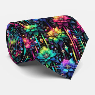 Col cravate flamboyant   Fleurs arc-en-ciel et dia