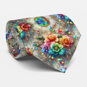 Col cravate flamboyant Fleurs arc-en-ciel et dia