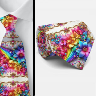 Col cravate flamboyant Fleurs arc-en-ciel fausse
