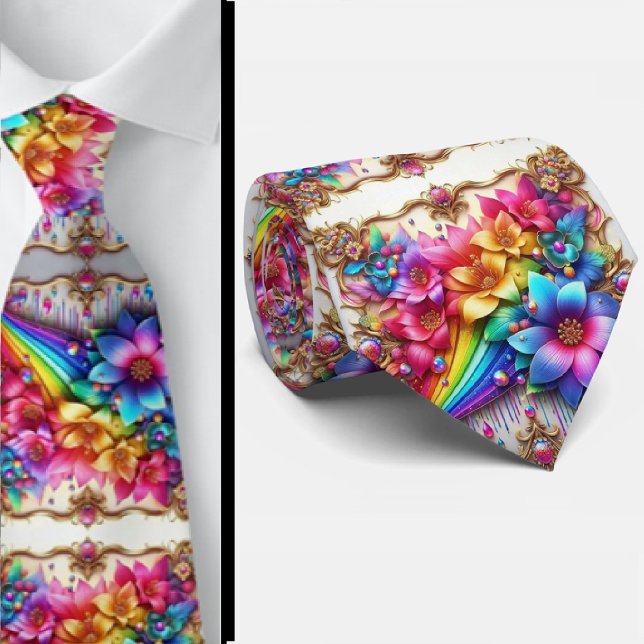 Col cravate flamboyant | Fleurs arc-en-ciel fausse (Créateur téléchargé)