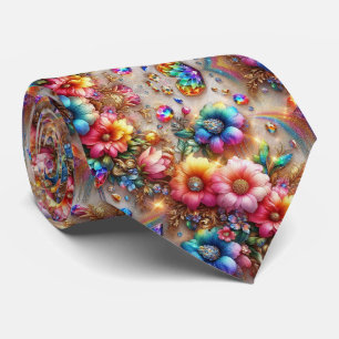 Col cravate flamboyant Fleurs et diamants arc-en