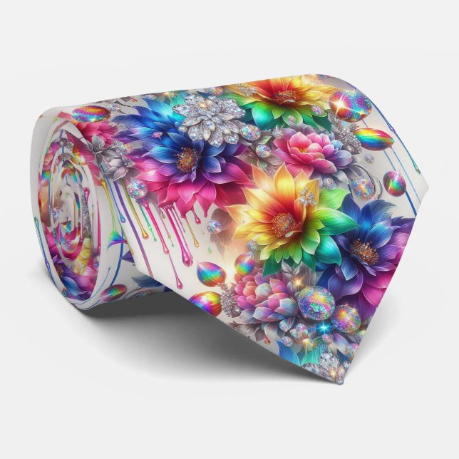 Col cravate flamboyant | Fleurs et diamants arc-en (Roulé)