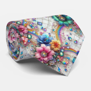 Col cravate flamboyant   Fleurs et diamants arc-en