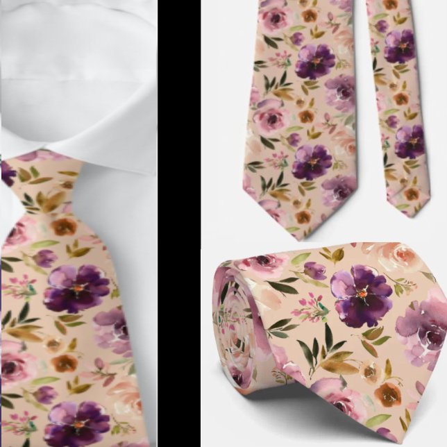 Col cravate fleuri aquarelle rose crème violet Cou (Créateur téléchargé)