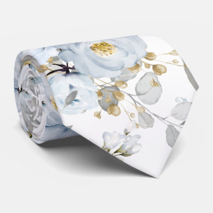 Col cravate fleurs aquarelle bleu poussiéreux pivo