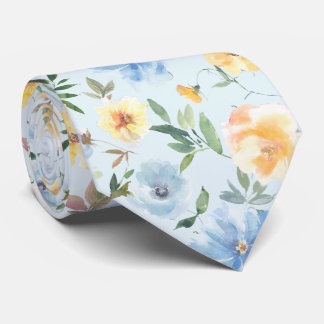 Col cravate fleurs bleu et jaune