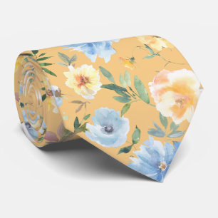 Col cravate fleurs bleu et jaune
