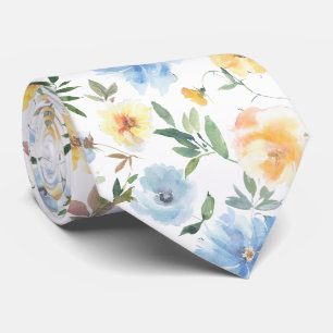 Col cravate fleurs bleu et jaune