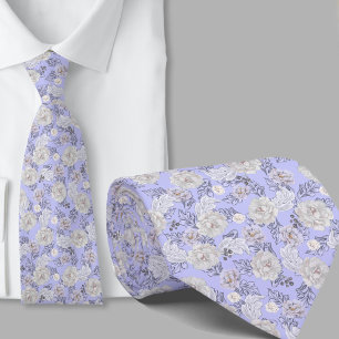 Col cravate fleurs motif floral bleu clair