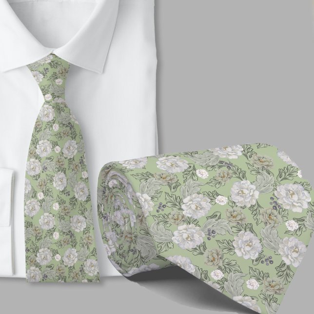 Col cravate fleurs motif floral vert sauge (Créateur téléchargé)