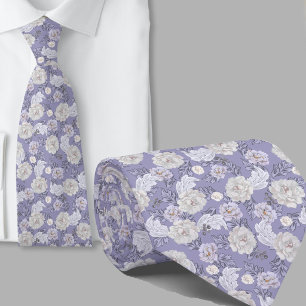 Col cravate fleurs motif poussiéreux bleu