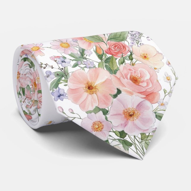 Col cravate fleurs sauvages pastel (Roulé)
