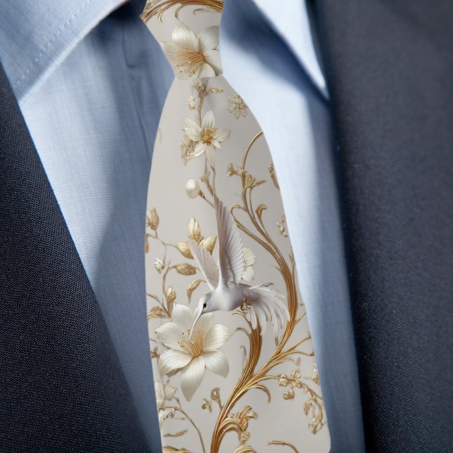 Col cravate floral formel Hummingbird blanc (Créateur téléchargé)