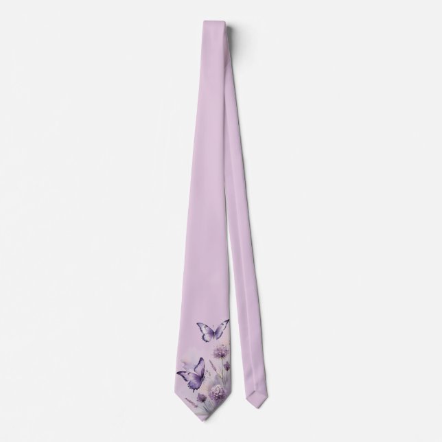 Col cravate floral lavande et papillon (Devant)