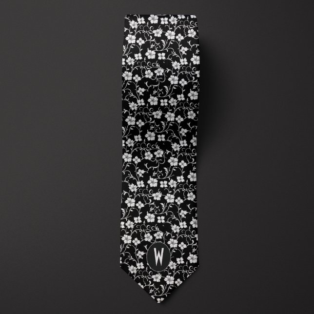 Col cravate floral noir et blanc (Créateur téléchargé)