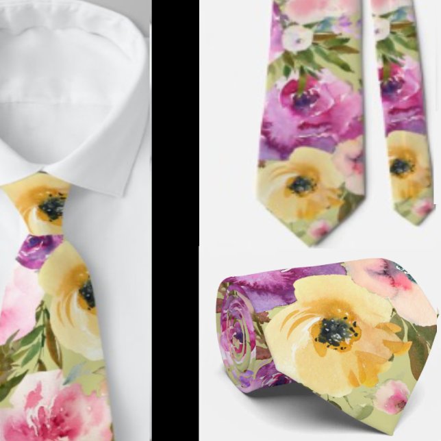 Col cravate floral rose jaune violet vert de print (Créateur téléchargé)