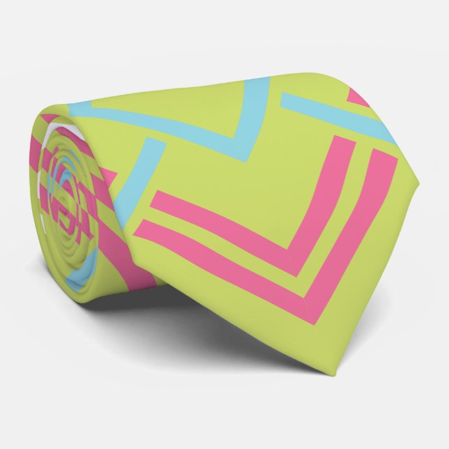 Col cravate géométrique rose et lime pour mariage  (Roulé)