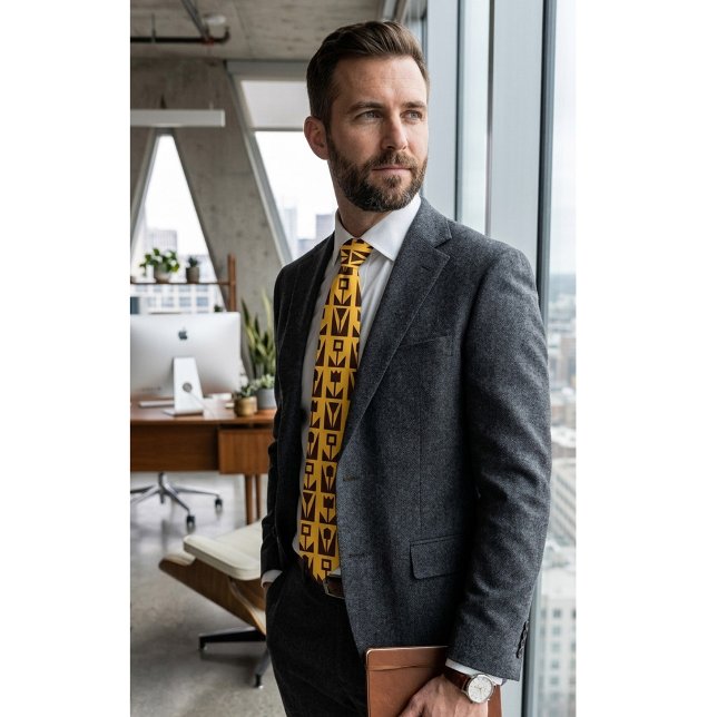Col cravate homme jaune avec fleurs géométriques a (Créateur téléchargé)