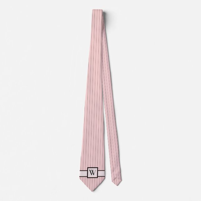 Col cravate homme rayures noires et rose (Devant)