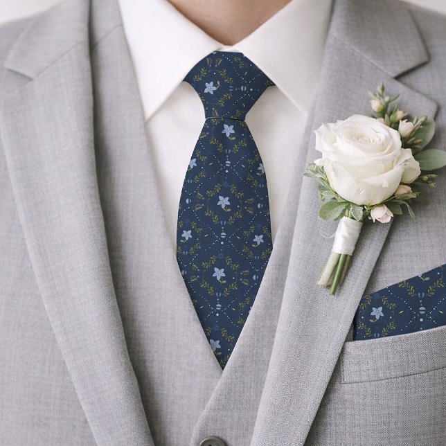 Col cravate mariage floral folk bleu marine (Créateur téléchargé)