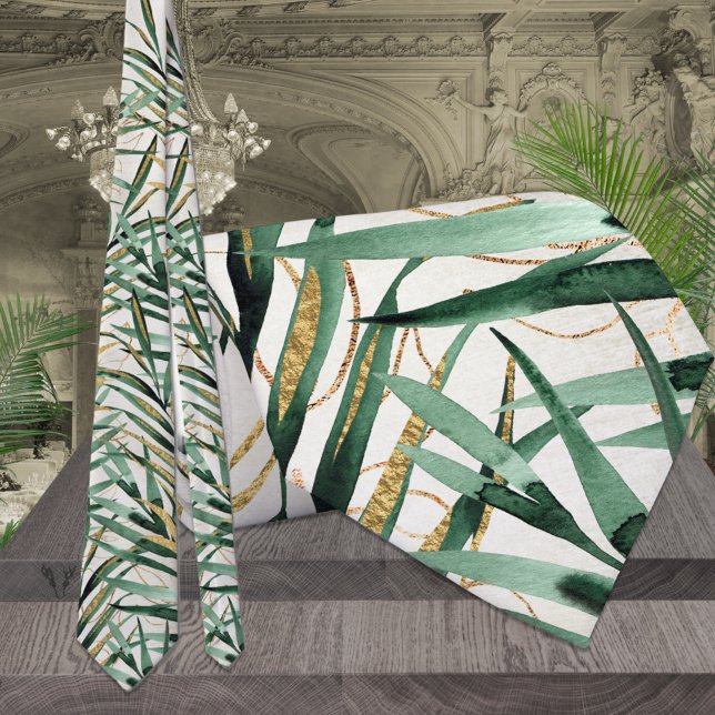 Col cravate mariage palme tropicale or feuilles de (Créateur téléchargé)
