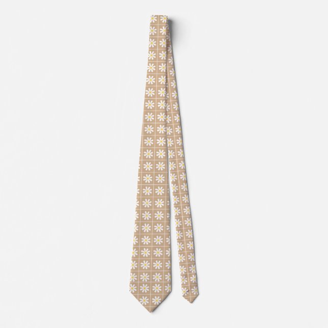 Col cravate marron à motif floral blanc minuscule  (Devant)