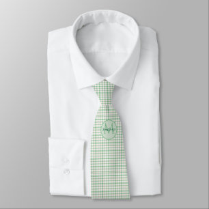 Col cravate monogramme carreaux vert clair