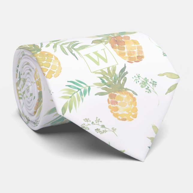 Col cravate monogramme moderne à motif ananas (Roulé)