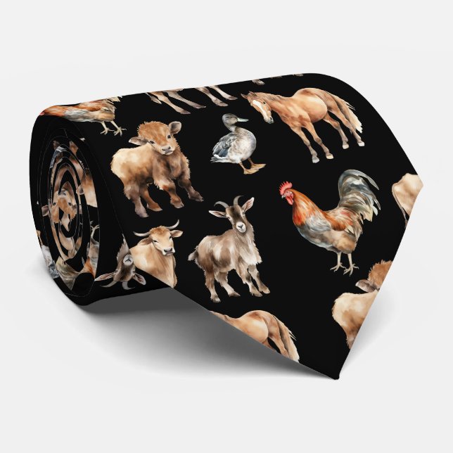 Col cravate motif animaux de la ferme (Roulé)