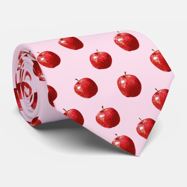 Col cravate motif aquarelle pomme rouge (Roulé)
