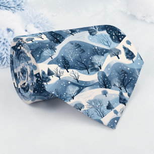 Col cravate motif bleu hivernal saisonnier
