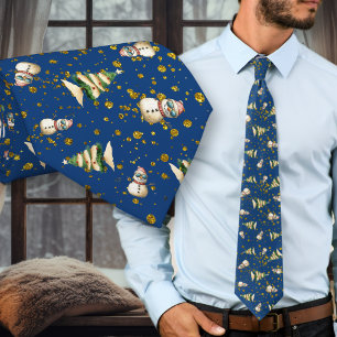 Col cravate motif bonhomme de neige de plage bleu