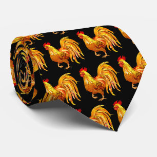 Col cravate motif coqs carrelés amusant