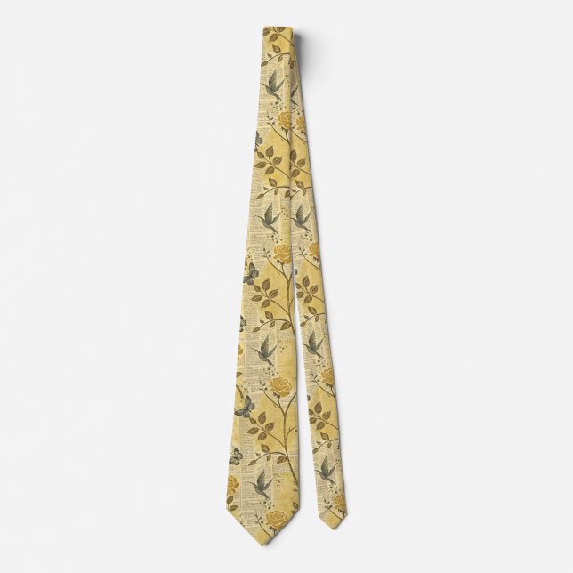 Col cravate motif floral jaune élégant classique (Devant)