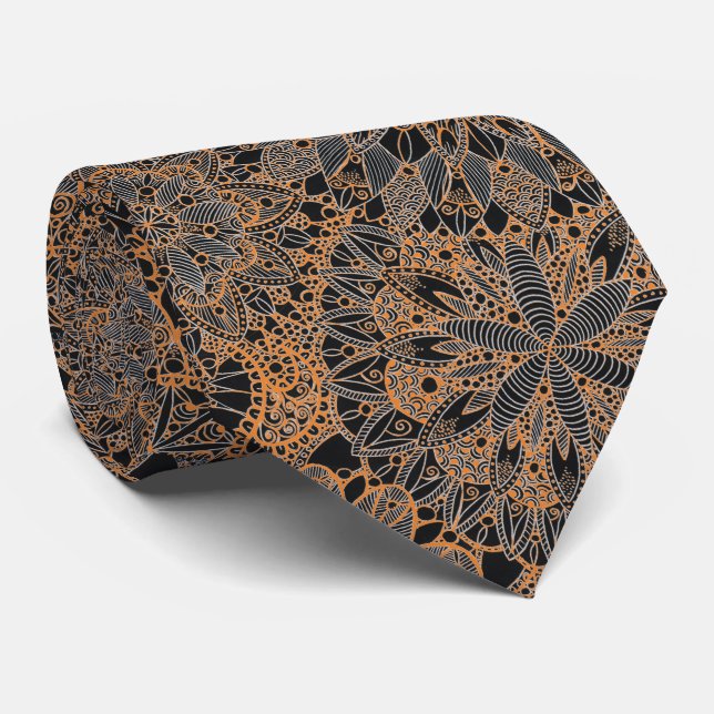 Col cravate motif mandala orange (Roulé)