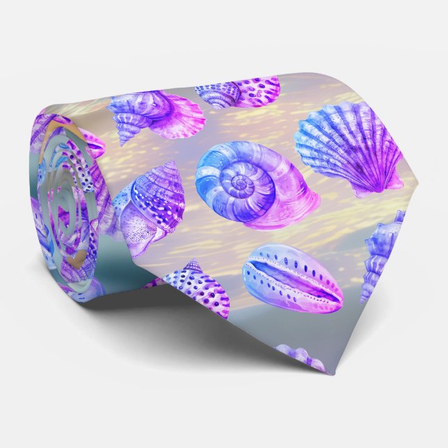Col cravate motif nautique océan coquillage (Roulé)