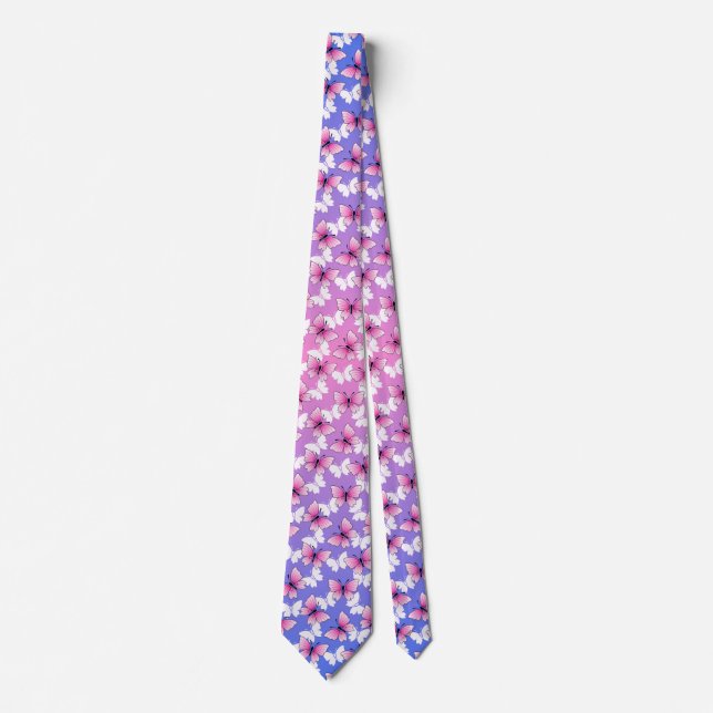 Col cravate motif papillon rose et blanc (Devant)