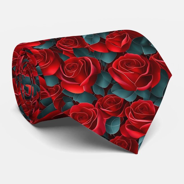 Col cravate motif rose rouge (Roulé)