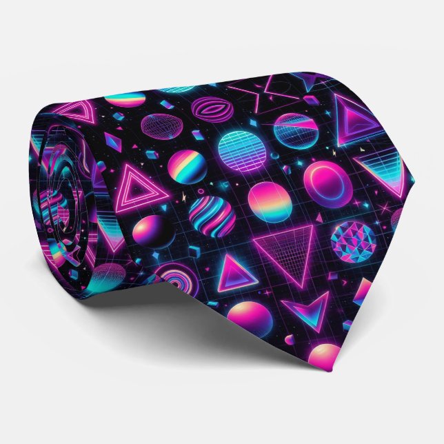 Col cravate néon formes funky rétro 80 (Roulé)