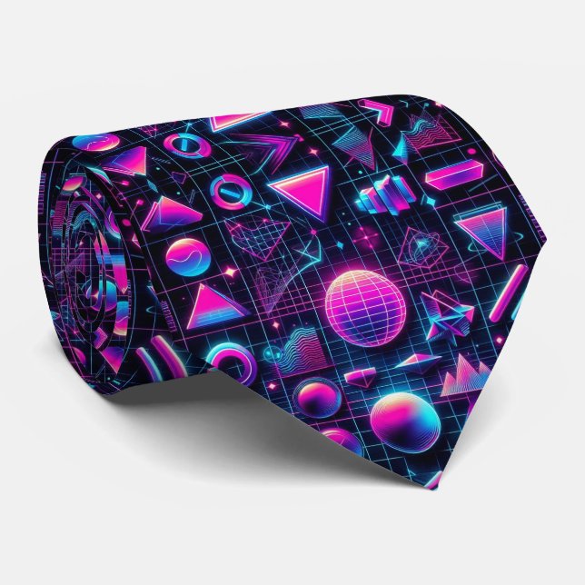 Col cravate néon formes funky rétro 80 (Roulé)