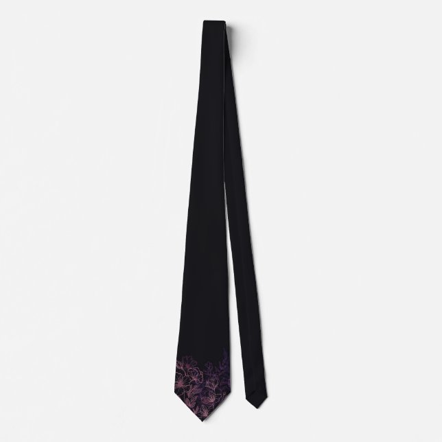 Col cravate noir avec motif floral violet en bas (Devant)