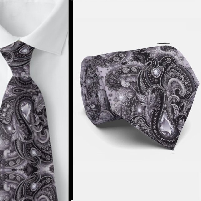 Col cravate noir lavande paisley diamant de luxe (Créateur téléchargé)
