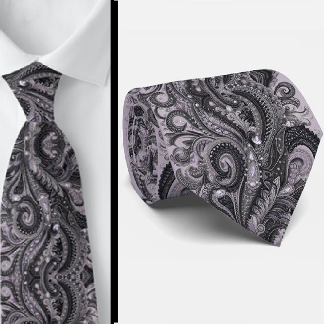 Col cravate noir lavande paisley diamant de luxe (Créateur téléchargé)