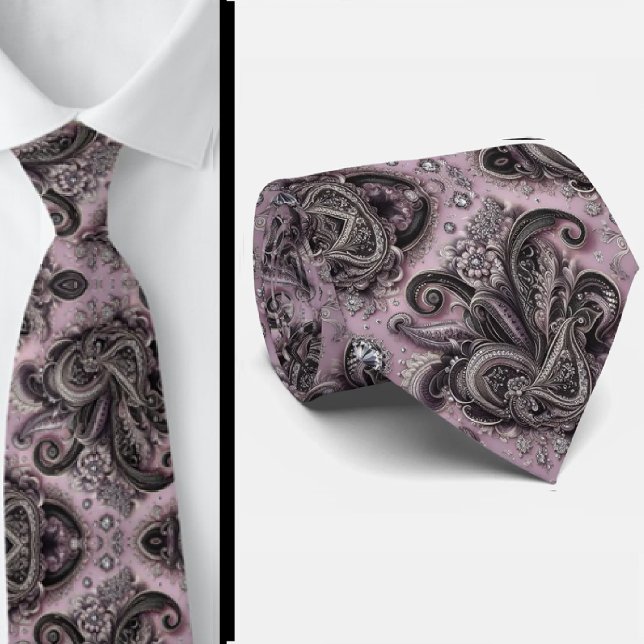 Col cravate noir lavande paisley diamant de luxe (Créateur téléchargé)