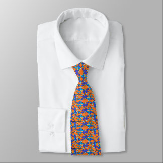 Col cravate orange et bleu avec motif géométrique