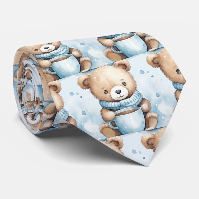 Col cravate Ours en peluche bleu (Roulé)
