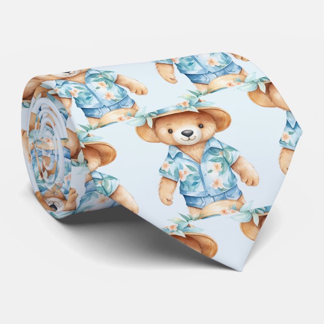 Col cravate Ours en peluche bleu (Roulé)