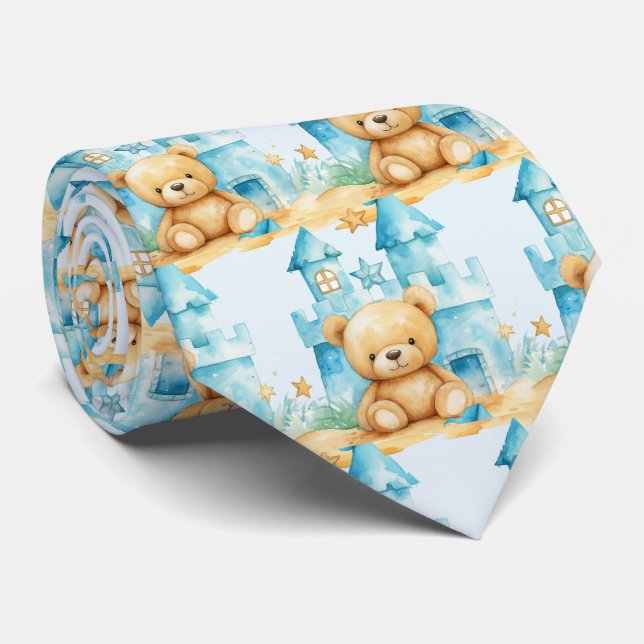 Col cravate Ours en peluche bleu (Roulé)